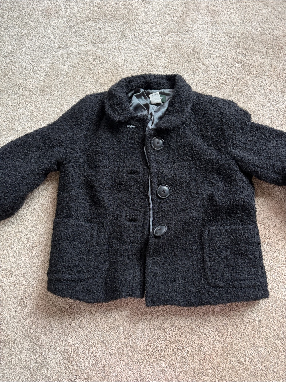 J. Crew Black Bouclé Pea Coat for Kids - Classic Button Front